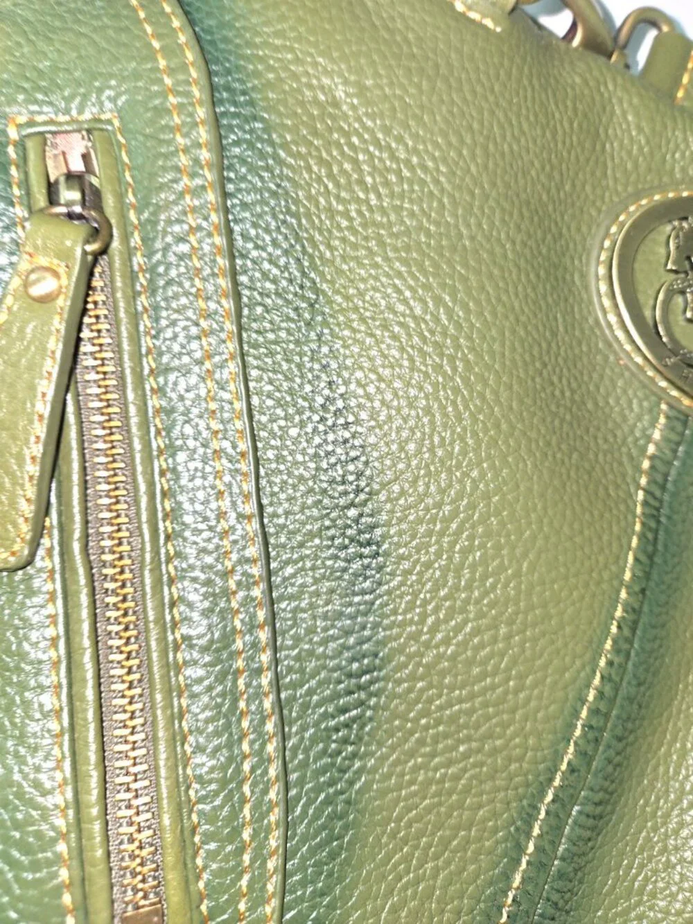 Sharif Olive Green Pebbled Satchel Handbag Crossbody Multi Pocket